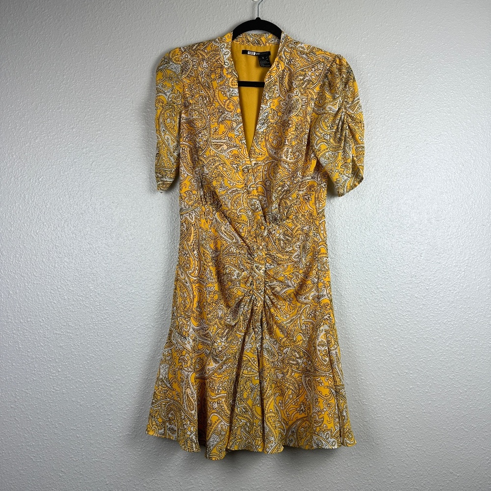 JayGodfrey Women's Yellow Paisley Print Ruched Dress